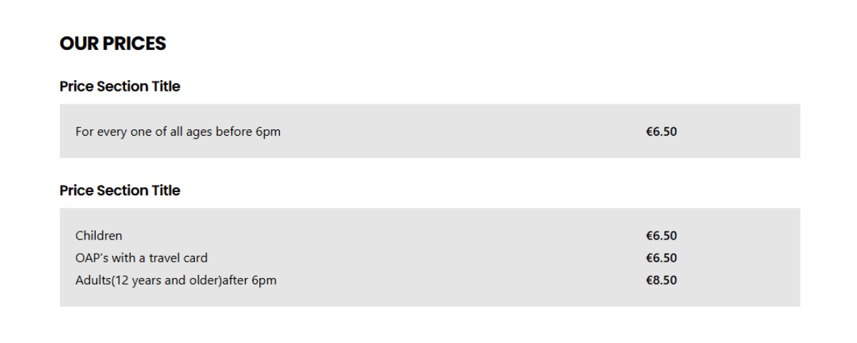 Table / 2 Columns, Title, Sections
